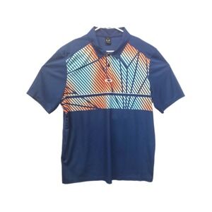 Oakley Polo Short‎ Sleeve Blue Striped Logo Regular Fit Shirt Men's Size L